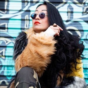 Stylenanda Camel Black Gold Faux Fur Jacket